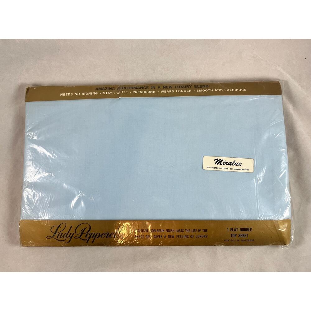 Lady Pepperell Miralux Percale Double Flat Sheet Solid Blue New Dead Stock